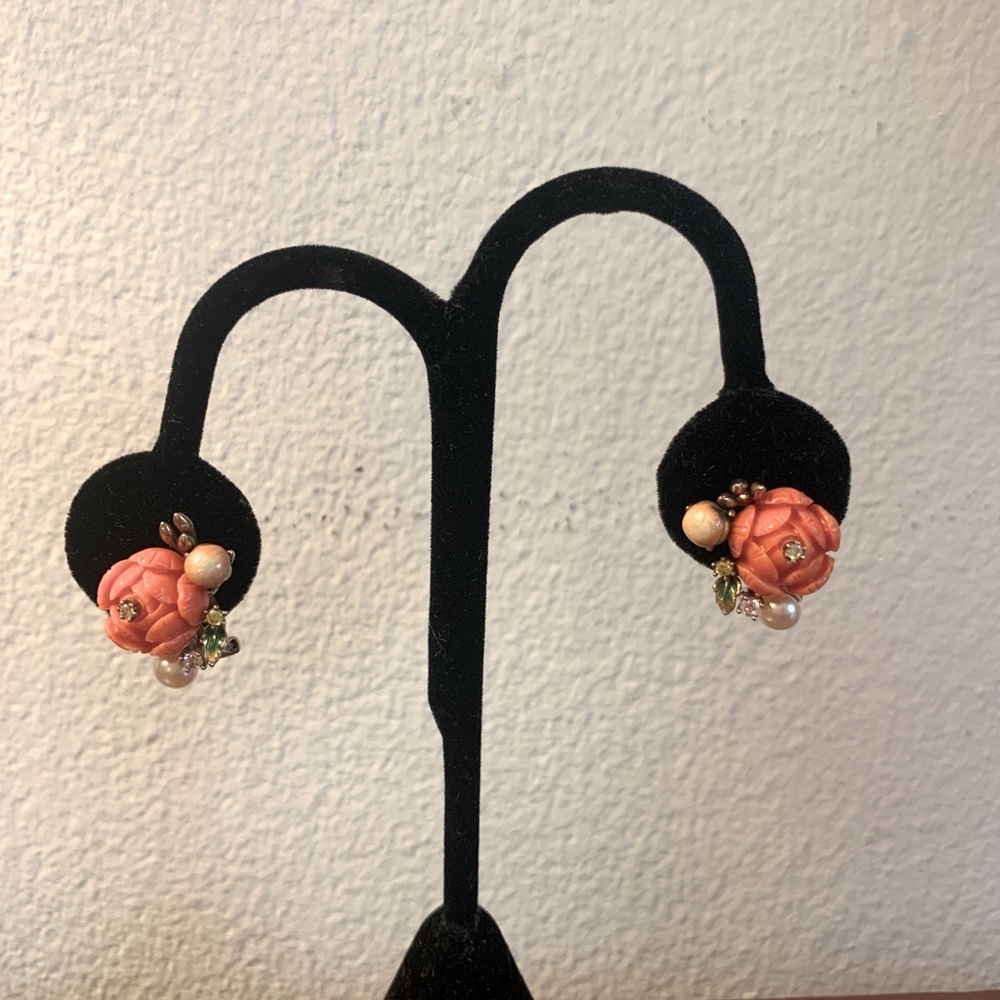Earrings , silver and gold plated  , costume made coral enamel and zircon,  🪸